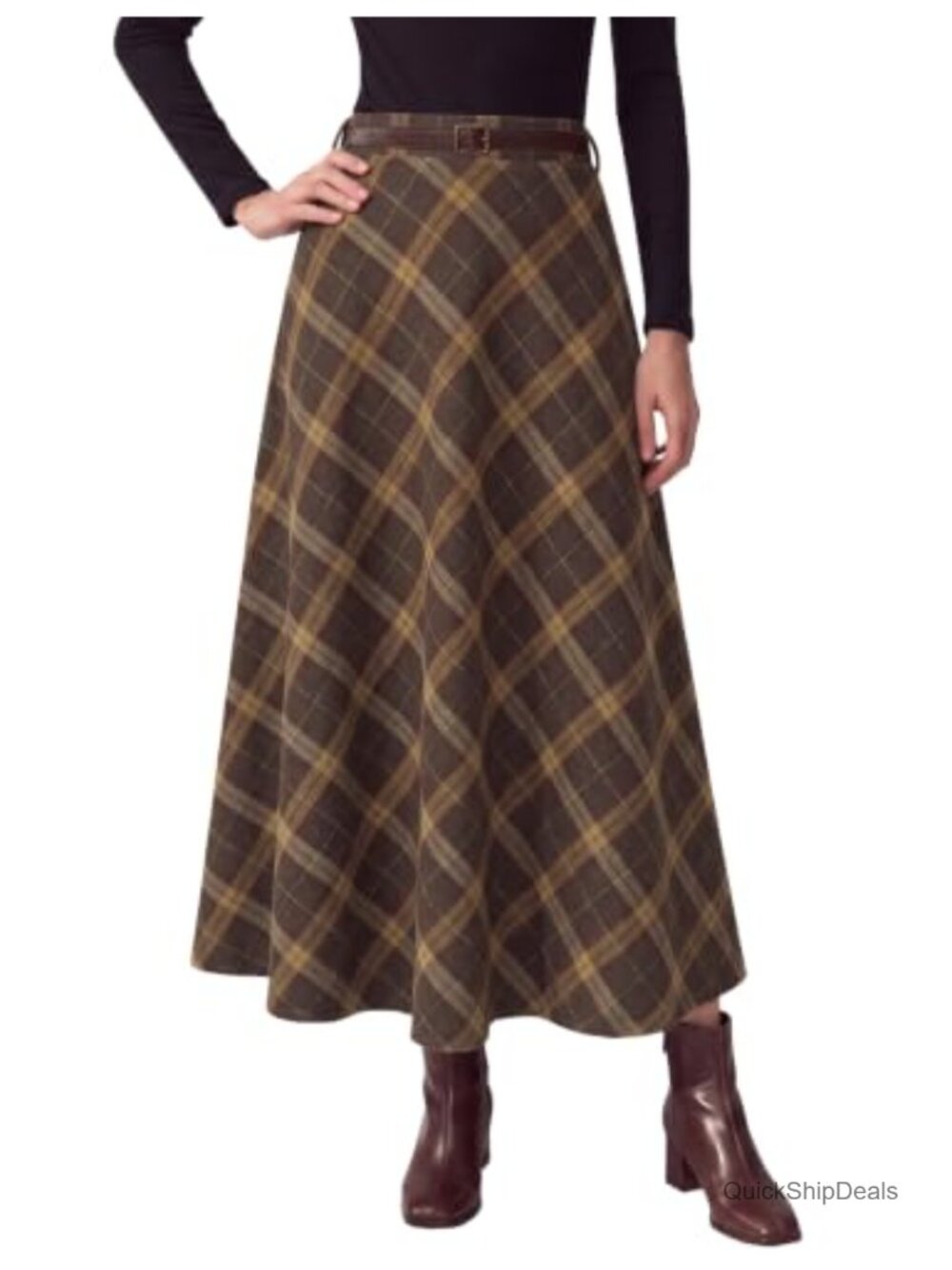 Women's Plaid Midi Skirt High Waist Tartan A-Line Vintage Flowy